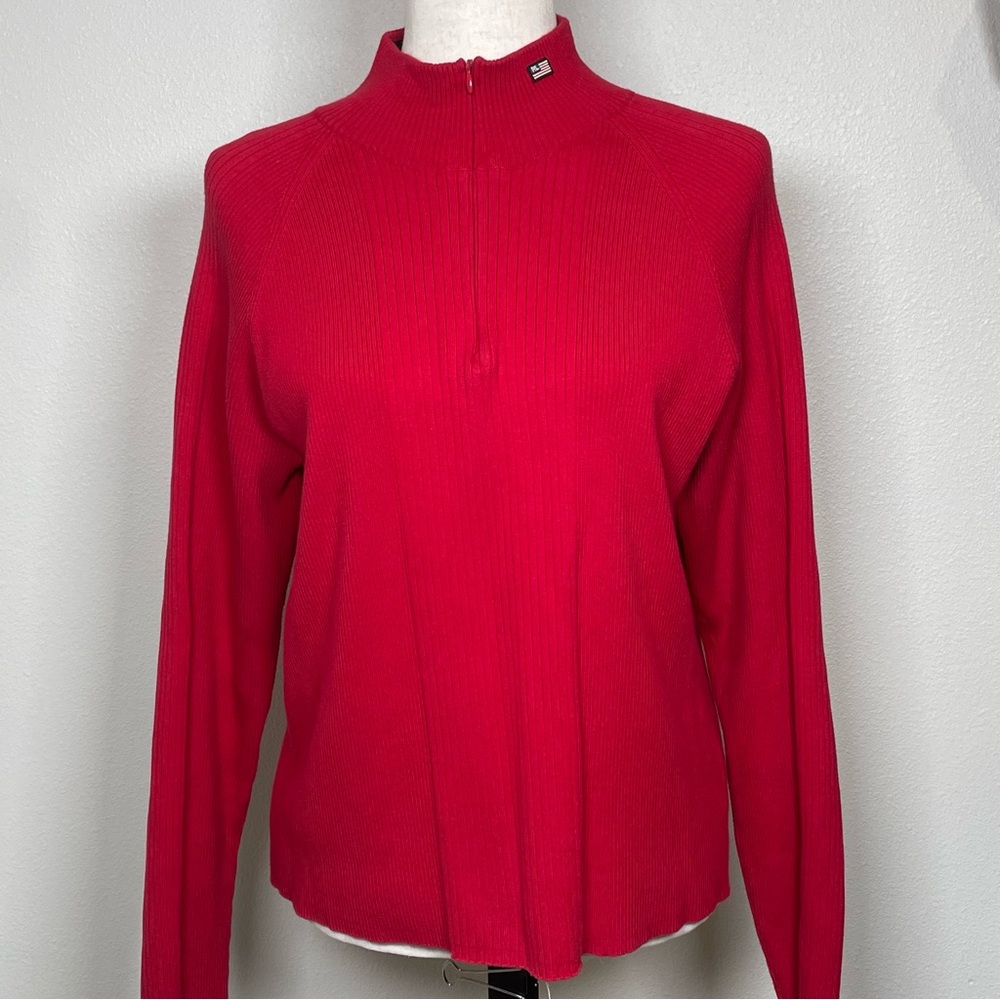 Vintage Ralph Lauren Polo 1/4 Zip Ribbed Sweater Long Sleeve Red Size XL